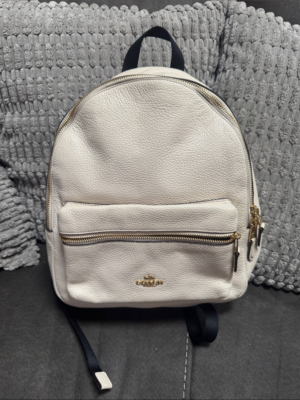 Coach Chalk Pebble Leather Mini Backpack with Gold Hardware